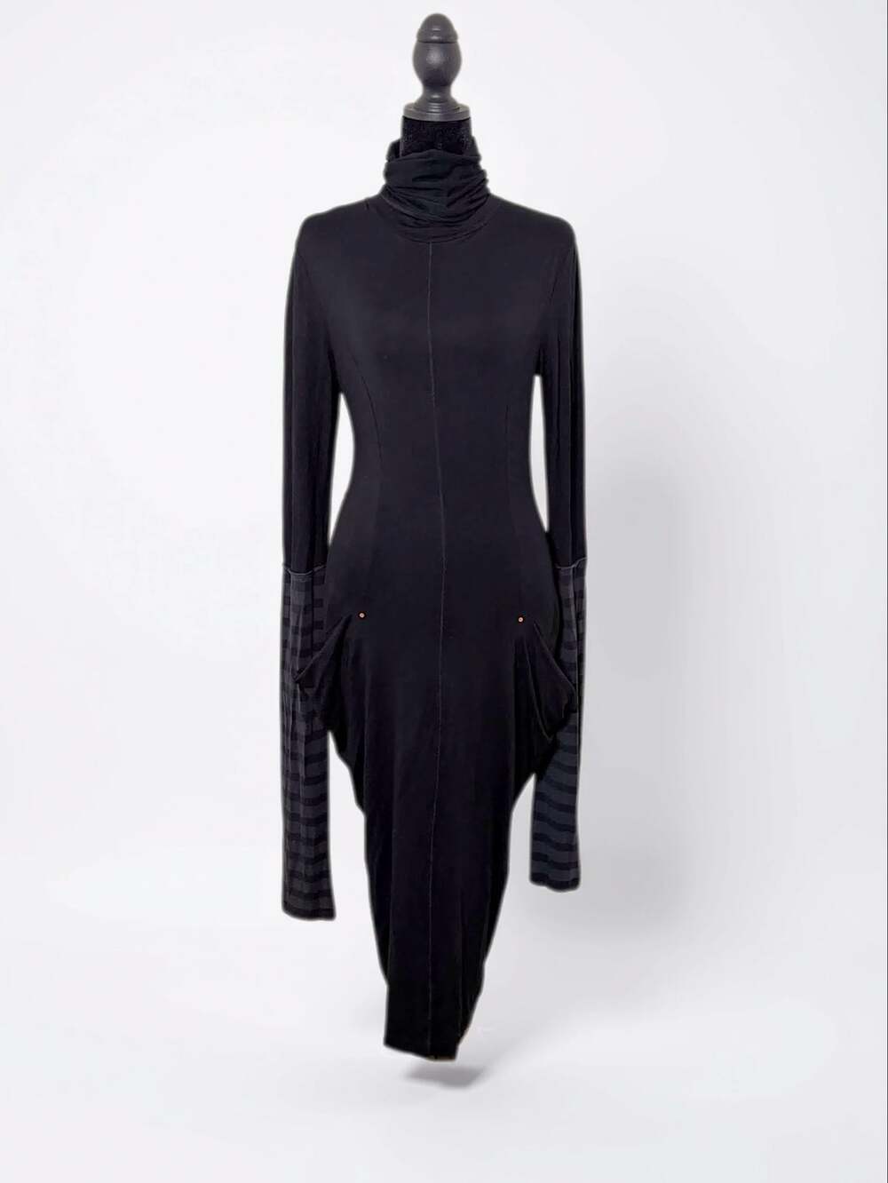 Vintage Cop Copine Black Extra Long Striped Sleeves Turtleneck Subversive Dress